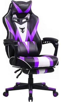 Zeanus Purple Gaming Chair, Reclining Computer Chair with Footrest